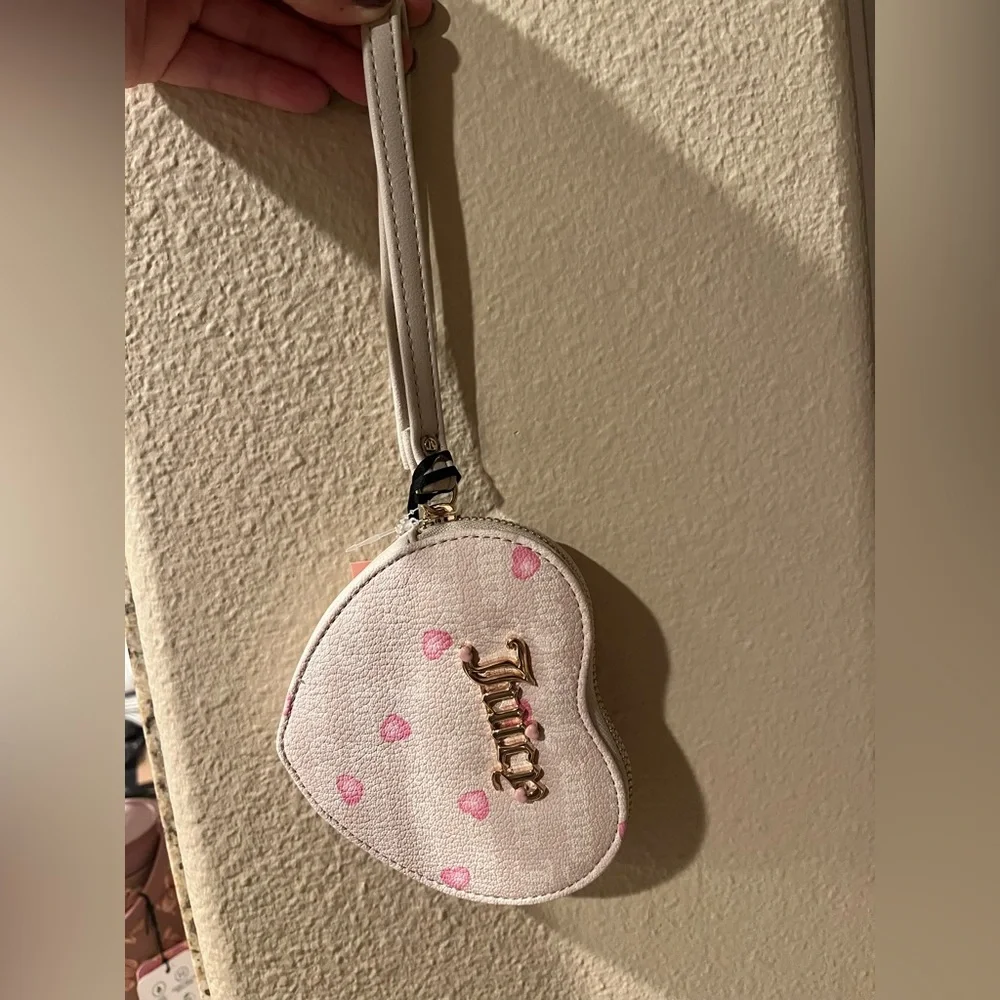 Juicy Couture Pink Heart Wristlet with Gold Accents
